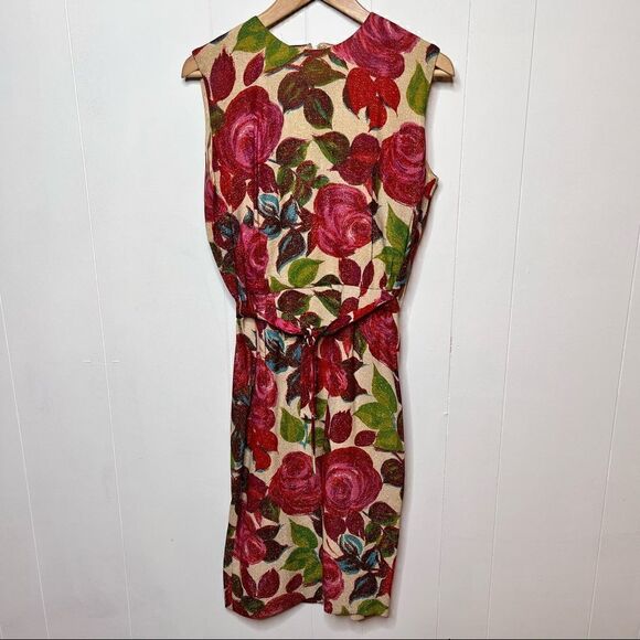 Vintage Floral Belted Sleeveless Shift Dress All Over Print Handmade Size Small - Picture 8 of 10